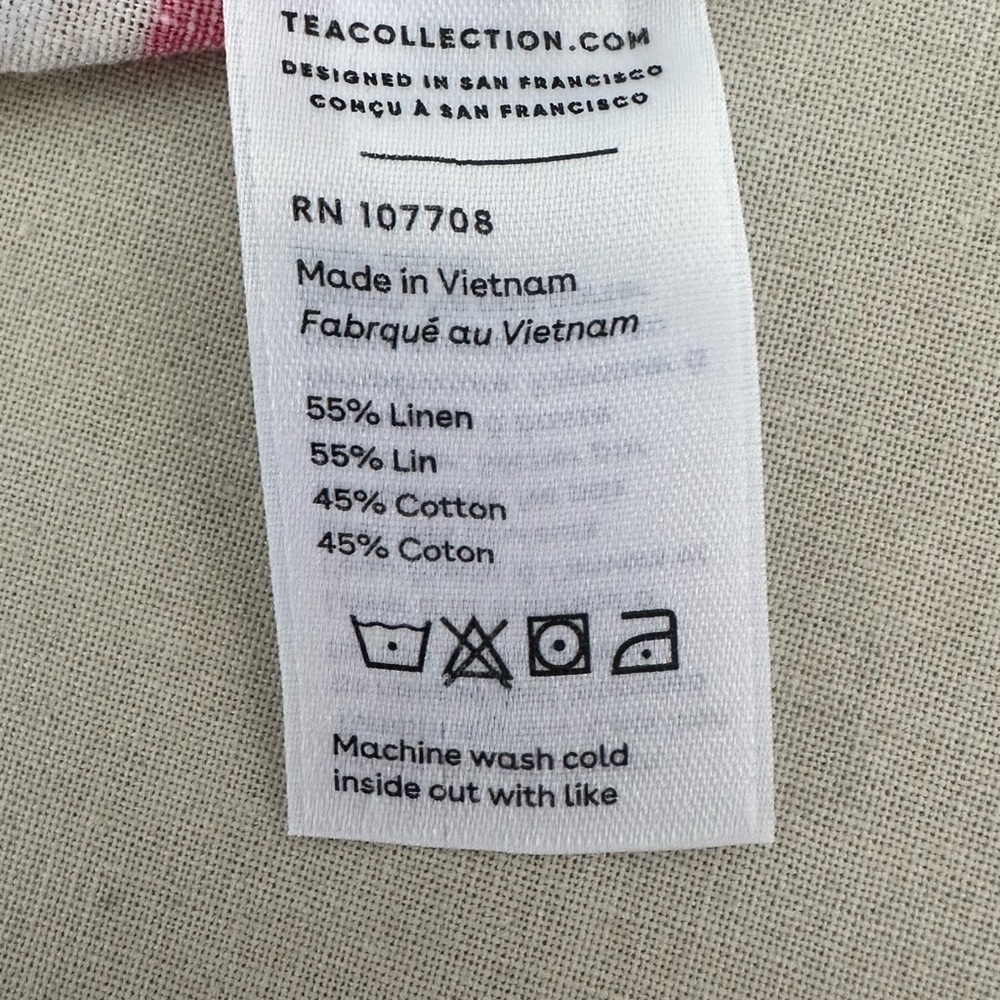 Tea Collection Tie Shoulder Smocked Chevron Linen Blend Dress Girls Size 12 - Picture 3 of 3